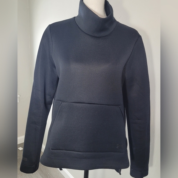 Under Armor Black Foam-Like Fabric High Collar Loose Fit Pullover Top Popover - Picture 2 of 7